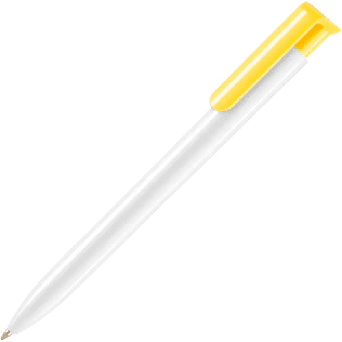 Promotional Absolute Extra Ballpens in White with Yellow Clip from Total Merchandise