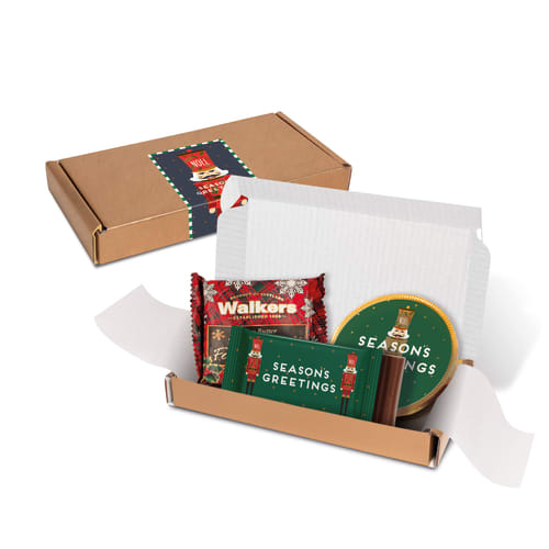 Festive Kraft Promotional Christmas Treats Box with Biscuits and Chocolate from Total Merchandise