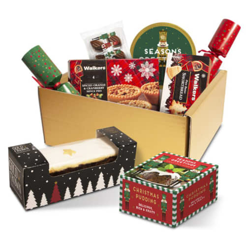 Custom Printed Luxury Mini Christmas Hamper Selection Boxes in Gold from Total Merchandise