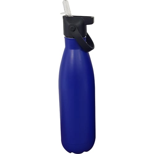 Promotional Metal Bottle with Flip-Top Straw Lid in Matt Blue Printed by Total Merchandise