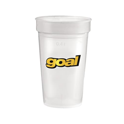 Branded 400ml Unbreakable Plastic Cups with a fully printed design from Total Merchandise