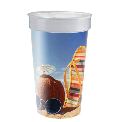 Custom Branded 400ml Unbreakable Plastic Cups with a fully printed design from Total Merchandise