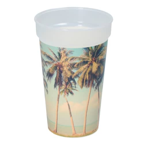 Promotional 400ml Unbreakable Plastic Cups with a fully printed design from Total Merchandise