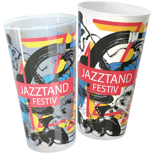 Promotional 1 Pint Reusable Plastic Cups with a full colour wrap print from Total Merchandise
