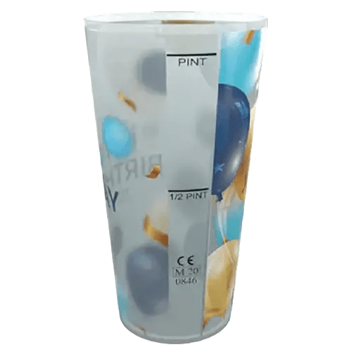 Custom-branded 640ml Reusable Plastic Festival Cups with full colour label from Total Merchandise