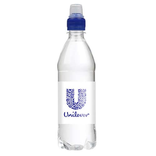 Custom branded label 500ml Bottled Water with a navy blue sports cap from Total Merchandise