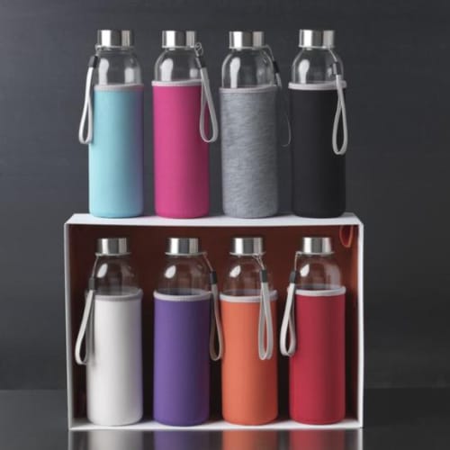Lifestyle image of the branded Bodhi Glass Bottle in Sleeve