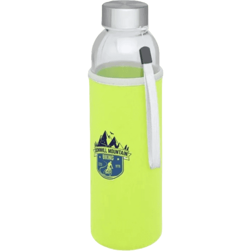 Promotional printed Glass Bottle in a lime sleeve with custom branding from Total Merchandise