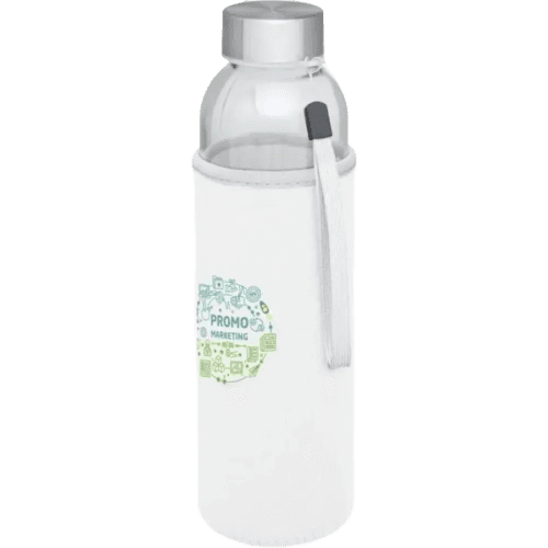 Custom branded Bodhi Glass Bottle in a white sleeve from Total Merchandise