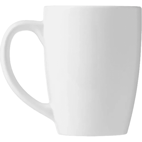 Left-handed View of the Branded Bogota Mug in White from Total Merchandise