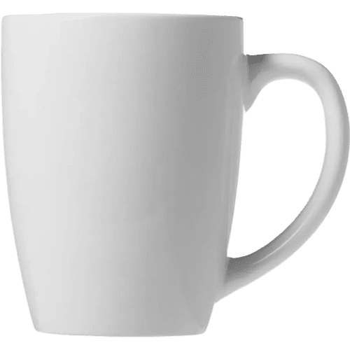Right-handed View of the Branded Bogota Mug in White from Total Merchandise