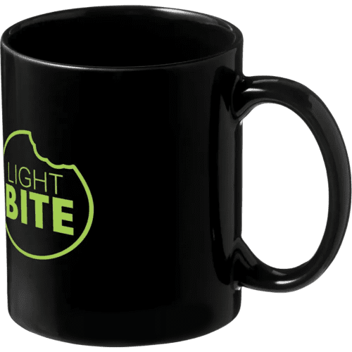 Promotional Santos Mugs in Black Printed with a Logo by Total Merchandise