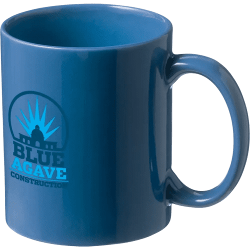 Custom Branded Santos Mugs in Blue Printed with a Logo by Total Merchandise