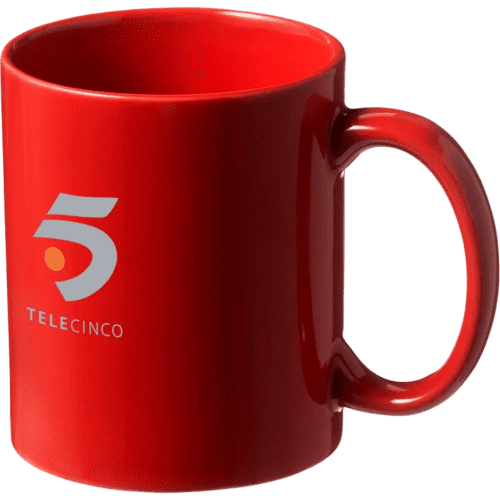 Promotional Santos Mugs in Red Printed with a Logo by Total Merchandise