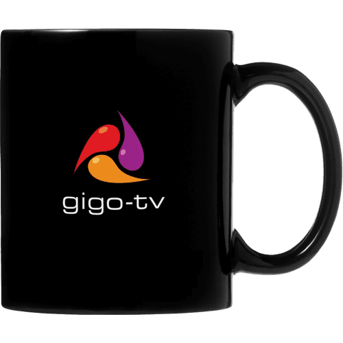 Right-handed View of Santos Mugs in Black Printed with a Logo by Total Merchandise