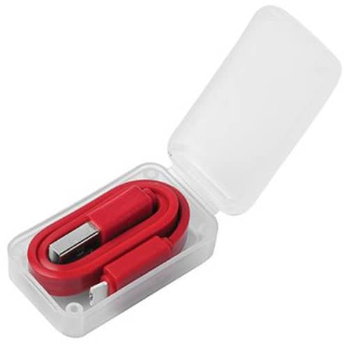 Custom Branded 2-in-1 USB Charging Cables in Red with a Clear Case from Total Merchandise