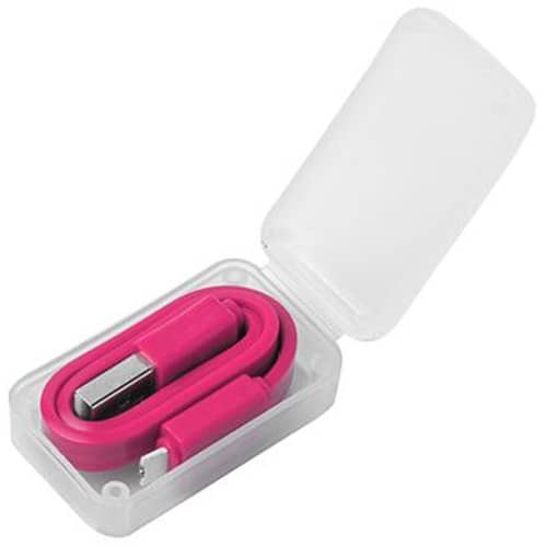 Promotional 2-in-1 USB Charging Cables in Pink with a Clear Case from Total Merchandise