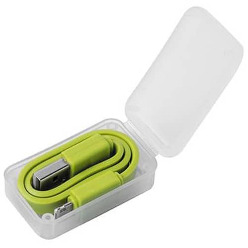 UK Express Printed 2-in-1 USB Charging Cables in Lime Green with a Clear Case from Total Merchandise