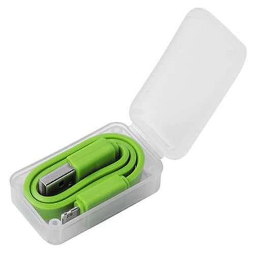 UK Express Branded 2-in-1 USB Charging Cables in Green with a Clear Case from Total Merchandise