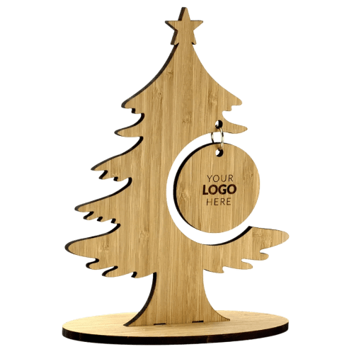 Custom Printed Moso Bamboo Christmas Tree with Bauble Engraved with a Logo by Total Merchandise
