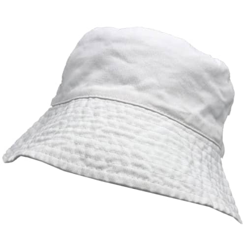 Branded Cotton Bucket Hats in White by Total Merchandise