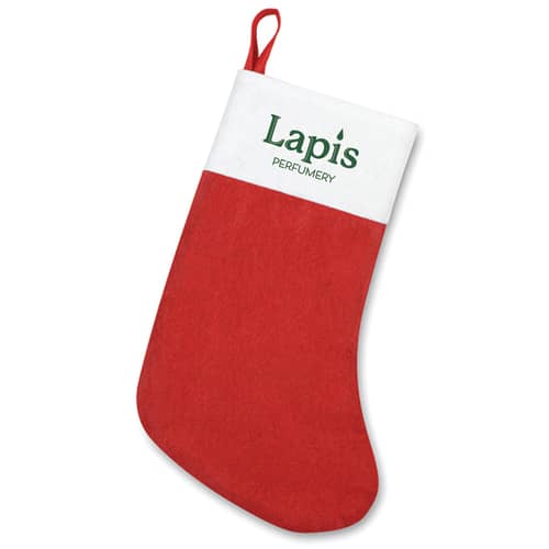 Promotional Christmas Stockings in Red Printed with a Logo to the White Trim by Total Merchandise