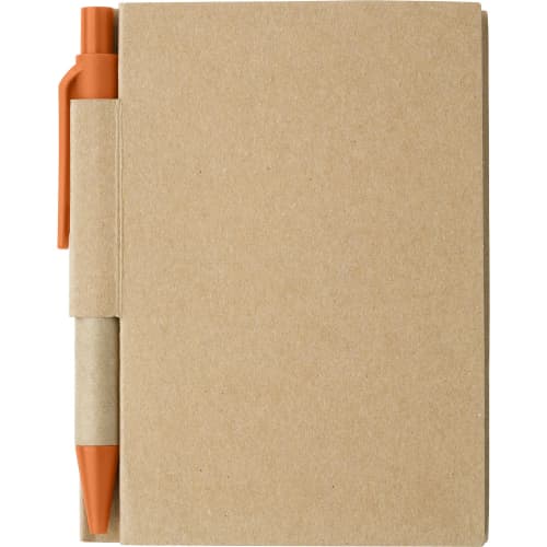 Custom Printed Mini Eco Notebook and Pen Set in Brown/Orange from Total Merchandise