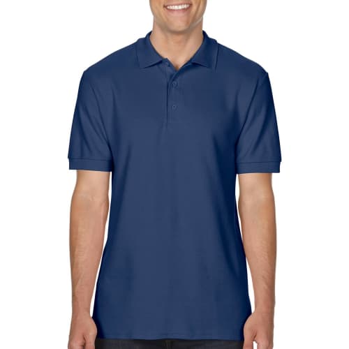 UK Branded Gildan Premium Cotton Men's Polo Shirts in Navy from Total Merchandise