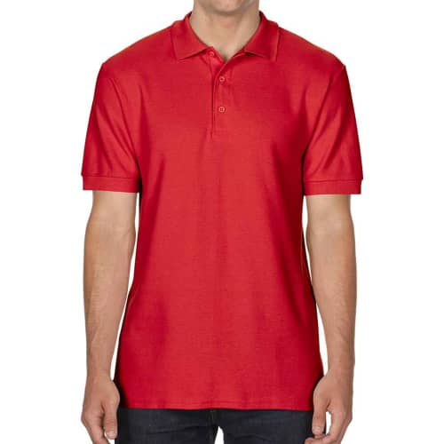 UK Printed Gildan Premium Cotton Men's Polo Shirts in Red from Total Merchandise