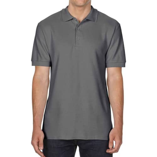 UK Branded Gildan Premium Cotton Men's Polo Shirts in Charcoal from Total Merchandise