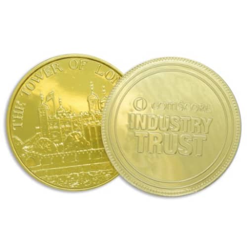 Promotional 100mm Embossed Chocolate Coins in Gold from Total Merchandise