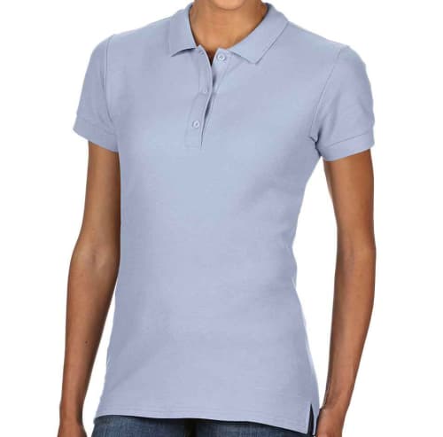 UK Branded Gildan Women's Premium Cotton Polo Shirts in Light Blue from Total Merchandise