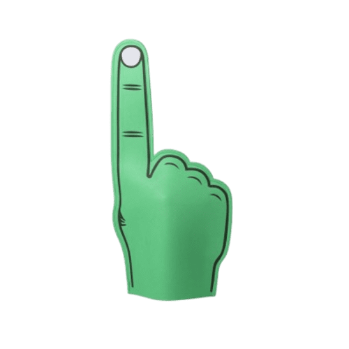 Personalised Foam Hands in Green printed with your company logo from Total Merchandise