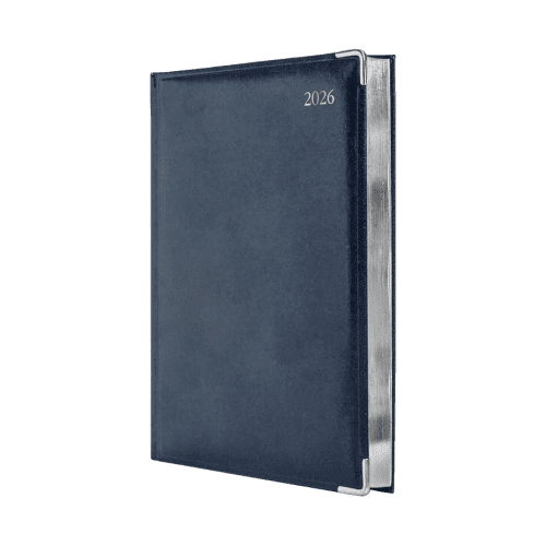Custom printed A5 Daily White Colombia De Luxe Diary in Blue from Total Merchandise