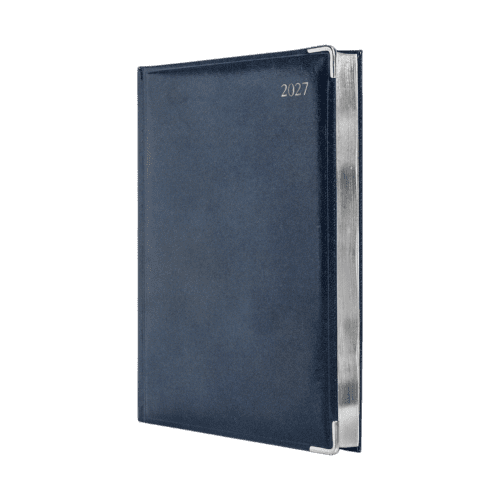 Custom printed A5 Daily White Colombia De Luxe Diary in Blue from Total Merchandise