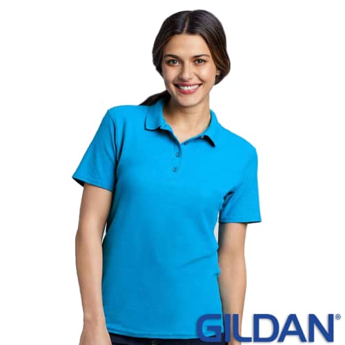 UK Branded Gildan Women's SoftStyle Cotton Polo Shirts in Sapphire Blue from Total Merchandise