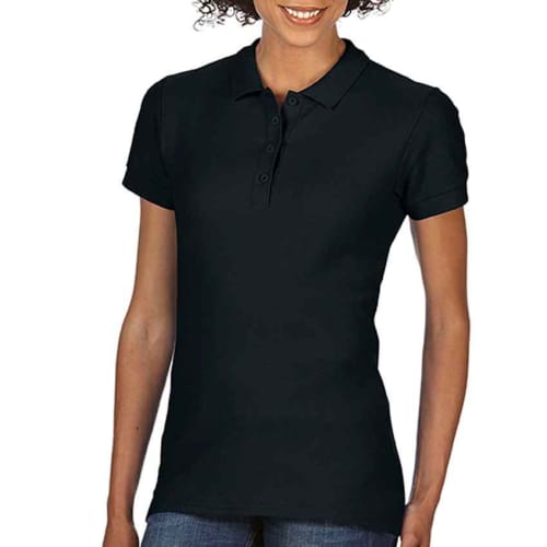 UK Printed Gildan Women's SoftStyle Cotton Polo Shirts in Black from Total Merchandise