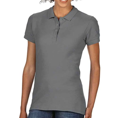 UK Printed Gildan Ladies' SoftStyle Cotton Polo Shirts in Charcoal from Total Merchandise