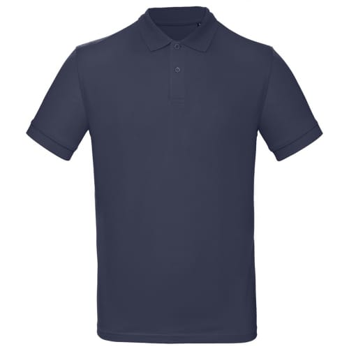 Company logo branded Organic Cotton Polo Shirt in navy blue available from Total Merchandise
