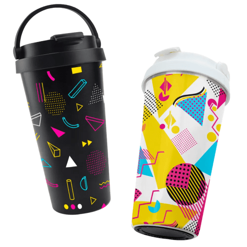 Logo printed Oxy Insulated Metal Coffee Cups available in black and white from Total Merchandise