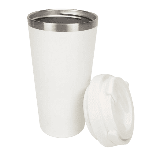 Custom branded Oxy Insulated Metal Coffee Cups in White from TOtal Merchandise