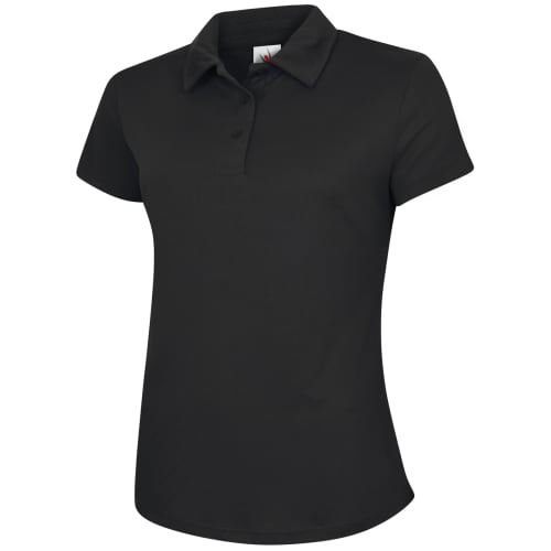 UK Printed Uneek Women's Cool Performance Polo Shirts in Black from Total Merchandise