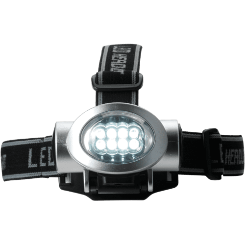Promotional 8 LED Head Torches in Silver branded with your logo from Total Merchandise