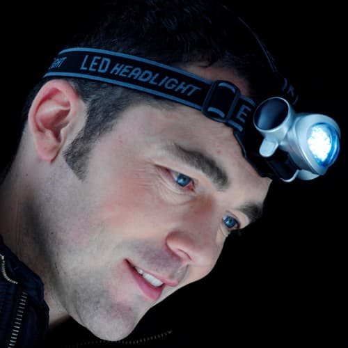 Personlised 8 LED Head Torches in Silver branded with your logo from Total Merchandise