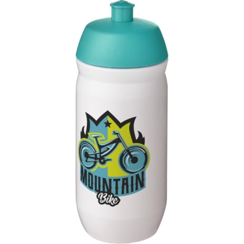 UK Branded Squeezy Sports Bottles in White/Aqua from Total Merchandise