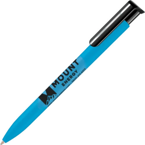 Promotional Absolute Soft Feel Ballpens in Cyan Printed with a Logo by Total Merchandise