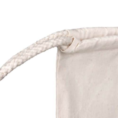 Close-up Corner View of UK Printed Cotton Drawstring Bags in Natural from Total Merchandise