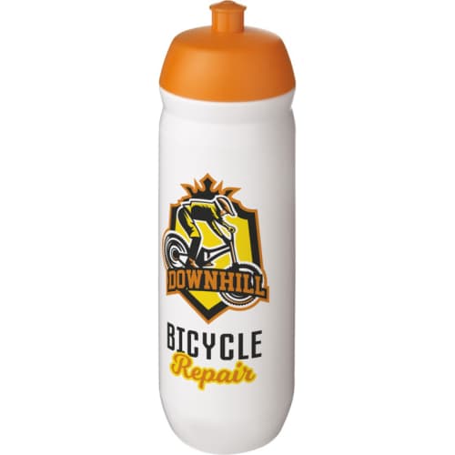 Logo Printed 750ml HydroFlex™ Squeeze Sports Bottles in White/Orange from Total Merchandise