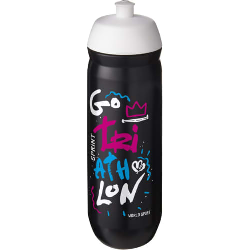 Promotional 750ml HydroFlex™ Squeeze Sports Bottles in Black/White from Total Merchandise