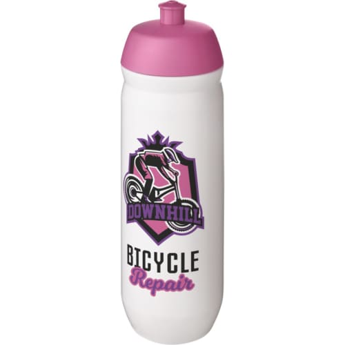 Branded 750ml HydroFlex™ Squeeze Sports Bottles in White/Magenta from Total Merchandise